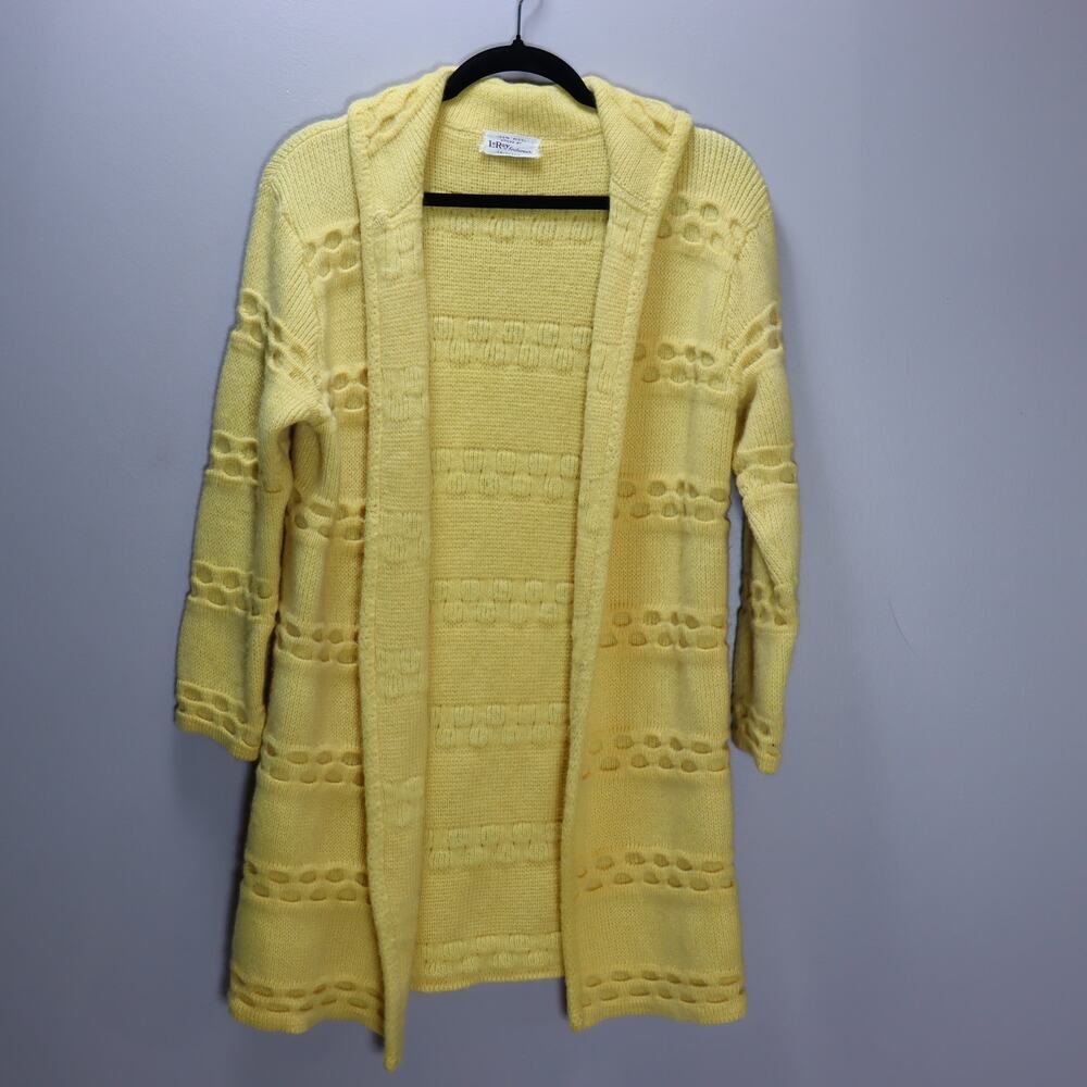 Vintage LeRoy Knitwear Wool Cardigan Sweater‎ Hooded Yellow Cream